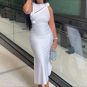 Coperni White Flower Midi Dress